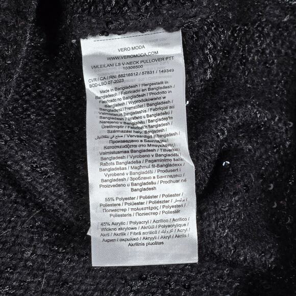 Vero Moda Leilani Long Sleeve V-Neck Pullover Sequin Sweater Black XS NWT - Picture 4 of 7